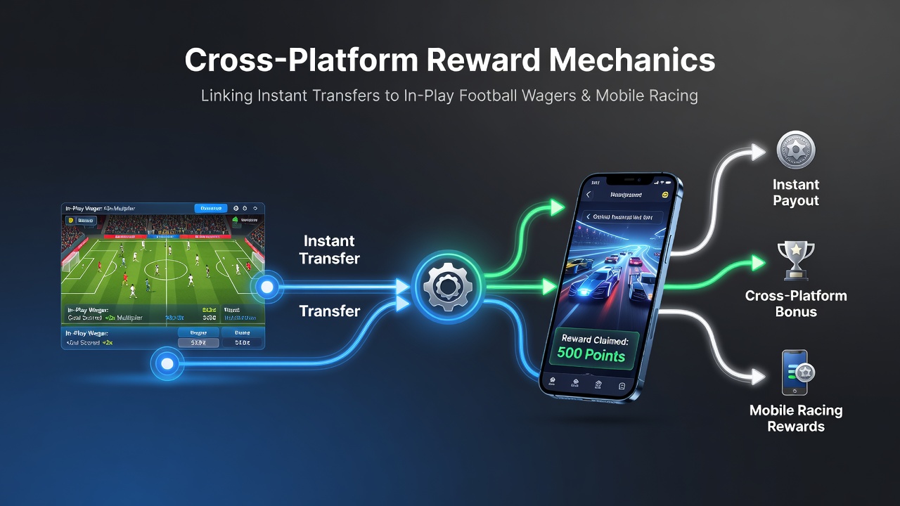 Mobile interface showing reward points linking football wagers to racing pools
