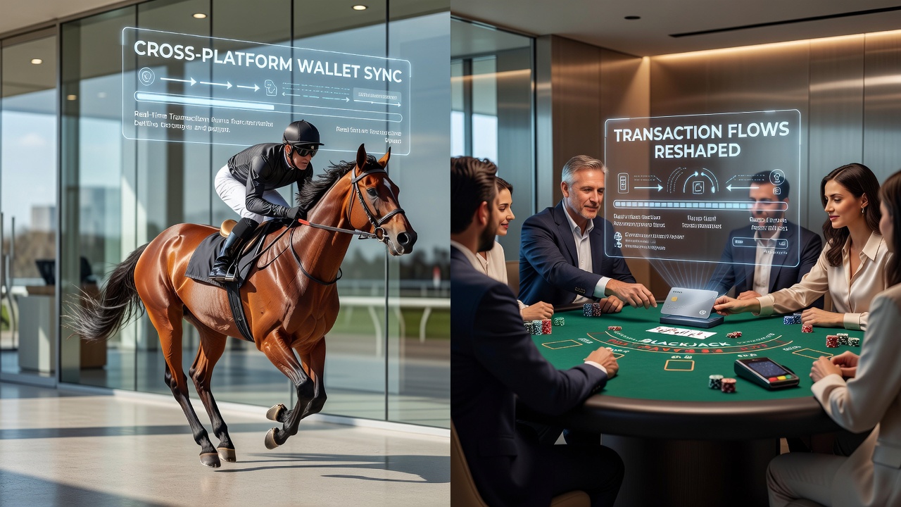 Live table game session showing synced wallet balance updates on tablet and smartphone screens during active play