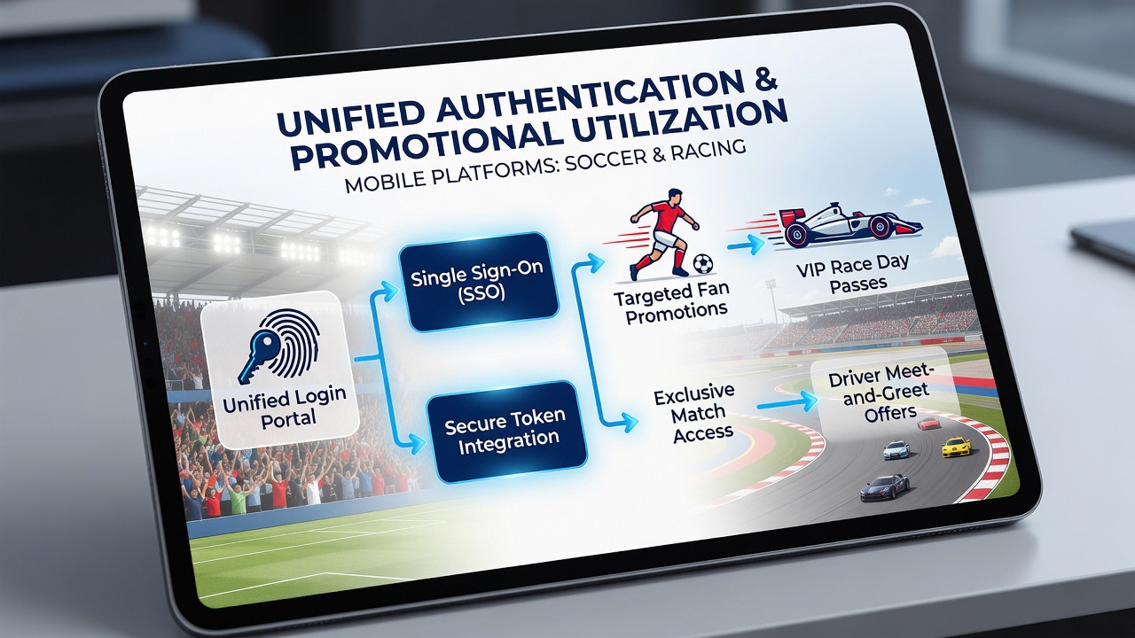 Analytics dashboard displaying promotional redemption rates across soccer, racing, and casino table categories after unified authentication rollout