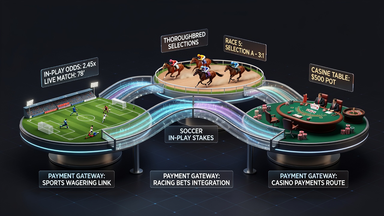 Secure payment processing screen illustrating credential flow between live sports and casino modules