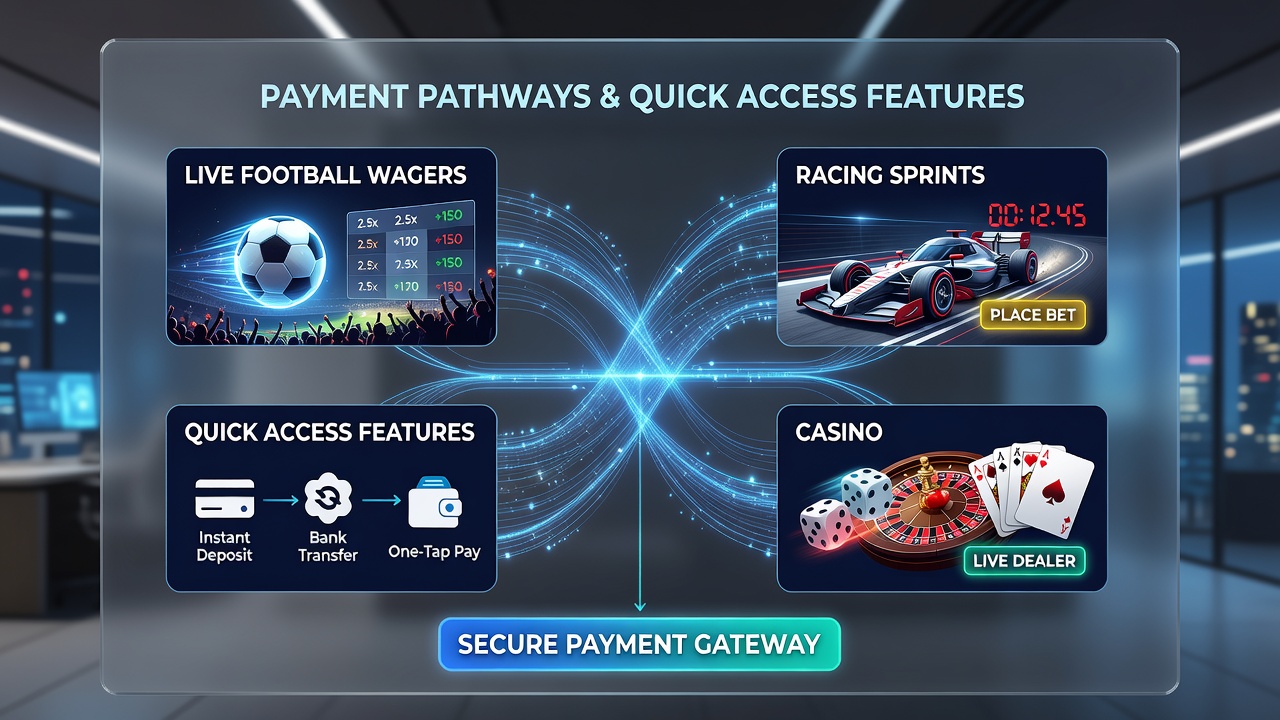 Live racing and casino mobile app interface demonstrating instant payment confirmations during sprints and streams