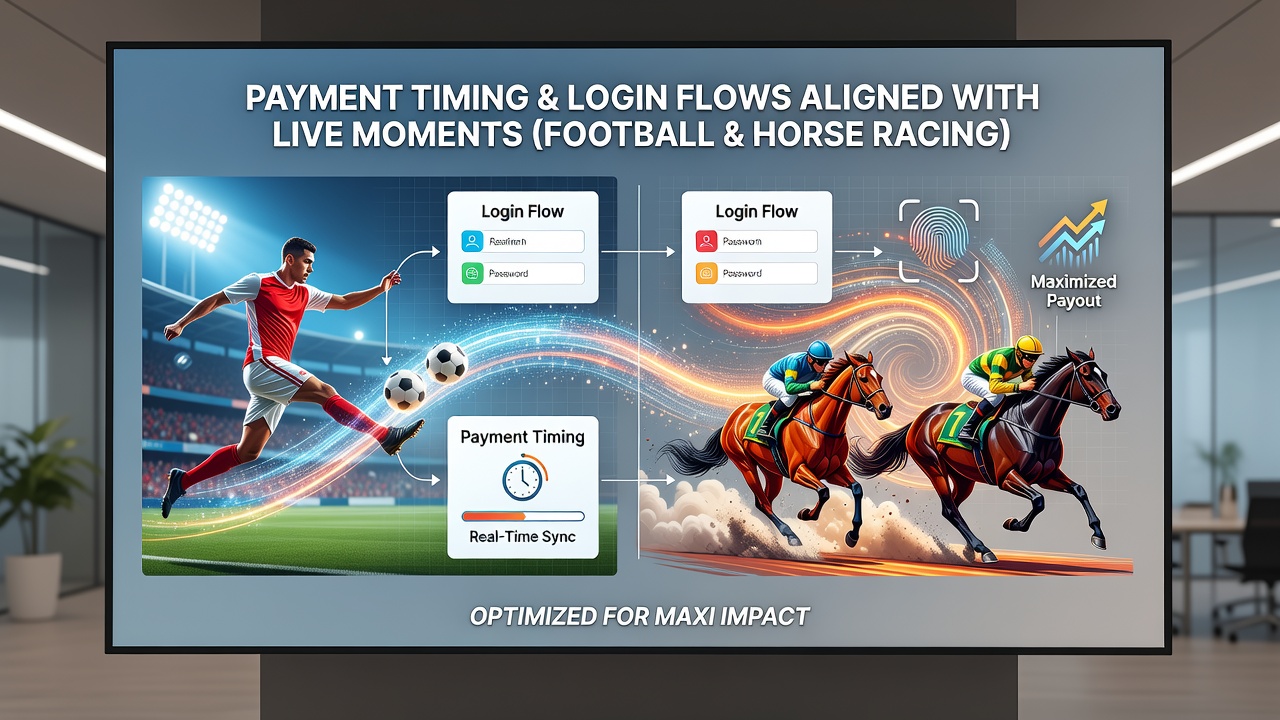 Horse racing live feed with integrated payment timing dashboard on a smartphone screen