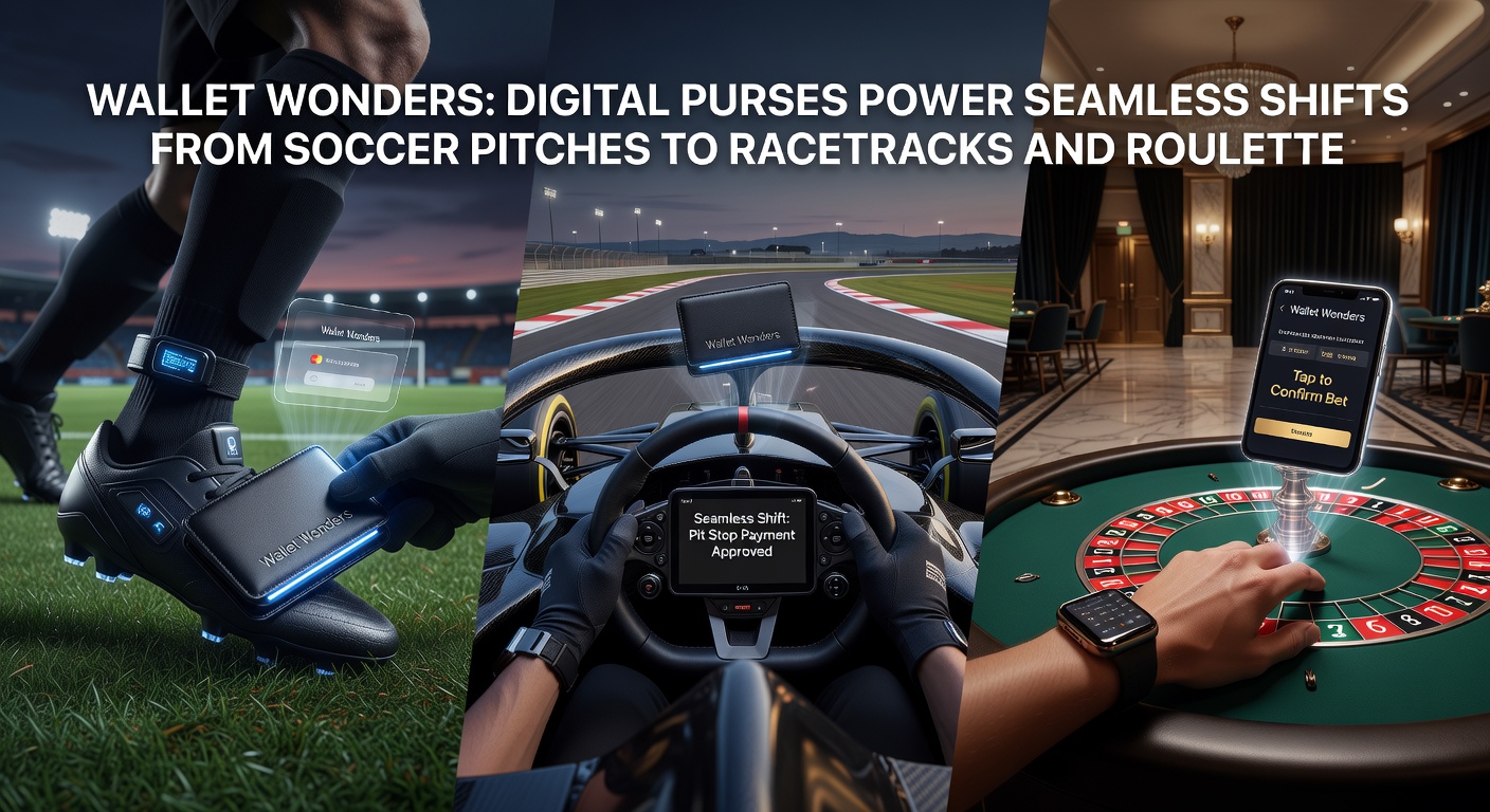 Close-up of a bettor's hand holding a smartphone, with app screens displaying live soccer scores, racing form guides, and a spinning roulette wheel, all funded via a glowing digital wallet icon